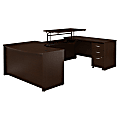 Bush Business Furniture Components 60"W Right Hand 3 Position Sit to Stand U Shaped Desk with Mobile File Cabinet, Mocha Cherry, Standard Delivery