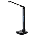 Lorell® LED USB Clock Desk Lamp, Dimmable, Black