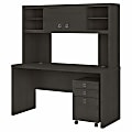 Office by Kathy Ireland® Echo 60"W Credenza Desk With Hutch And Mobile File Cabinet, Charcoal Maple, Standard Delivery