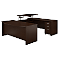 Bush Business Furniture Components 72"W 3 Position Sit to Stand Bow Front U Shaped Desk with Mobile File Cabinet, Mocha Cherry, Standard Delivery