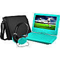 Ematic EPD909 Portable DVD Player - 9" Display - 640 x 234 - Teal - DVD-R, CD-R - JPEG - DVD Video, Video CD, MPEG-4 - CD-DA, MP3 - 1 x Headphone Port(s) - Lithium Polymer (Li-Polymer) - 2 Hour 1 thumbnail image