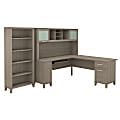 Bush Furniture Somerset L Shaped Desk With Hutch And 5 Shelf Bookcase, 72"W, Ash Gray, Standard Delivery