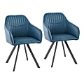 LumiSource Clubhouse Pleated Chairs, Black/Teal, Set Of 2 Chairs
