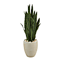 Nearly Natural Sansevieria 40”H Artificial Plant With Planter, 40”H x 13”W x 13”D, Green/Beige