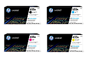 HP 655A 4-Color Black/Cyan/Magenta/Yellow Toner Cartridges, Pack Of 4 Cartridges, HP655ASET-OD