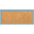 Amanti Art Cork Bulletin Board, 32" x 14", Natural, Sky Blue Rustic Wood Frame