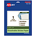 Avery® Dissolvable Labels, 94269-DWMP5, Rectangle, 8-1/2"x11", Matte Off-White, Pack Of 5 1 thumbnail image