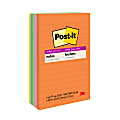 Post-it Super Sticky Notes, 4 in x 6 in, 5 Pads, 90 Sheets/Pad, 2x the Sticking Power, Energy Boost Collection, Lined