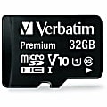 Verbatim 32GB Premium microSDHC Memory Card with Adapter, UHS-I V10 U1 Class 10 - 32GB