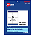 Avery® Permanent Labels With Sure Feed®, 94100-WMP250, Square, 4" x 4", White, Pack Of 1,000