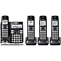 Panasonic® Link2Cell DECT 6.0 Cordless Telephone With Answering Machine And Dual Keypad, 4 Handsets, KX-TGF574S