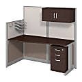 Bush Business Furniture Office In An Hour Straight Workstation With Storage & Accessory Kit, Mocha Cherry Finish, Premium Delivery