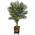 Nearly Natural Golden Cane Palm 54" Artificial Tree With Wooden Decorated Planter, Green/Brown 1 thumbnail image