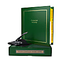 Custom Standard Corporate Kit, 1-1/2" Green Binder, 20 Blue Stock Certificates, 1-5/8" Corporate Seal Embosser