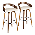 LumiSource Grotto Bar Stools, Walnut/Cream, Set Of 2 Stools