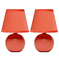 Simple Designs  Mini Ceramic Globe Table Lamp, 8.66"H, Orange, 2pk