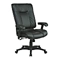 Office Star™ High-Back Leather Chair With Pillow Top Seat And Back, 46 3/4"H x 28 1/2"W x 30 3/4"D, Black Frame, Black Leather