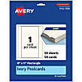 Avery® Printable Postcards, 95280-MIC50, Rectangle, 6" x 11", Matte Ivory, Pack Of 50 1 thumbnail image