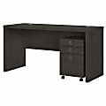 Bush Business Furniture Echo 60"W Credenza Computer Desk With Mobile File Cabinet, Charcoal Maple, Standard Delivery