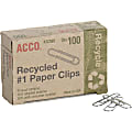 ACCO® Paper Clips, 1000 Total, Silver, Recycled, 100 Per Box, Pack Of 10 Boxes 1 thumbnail image