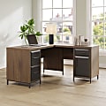 Thomasville® Alderbrook 60"W L-Shaped Corner Desk With Integrated Power Outlet, Walnut/Matte Black 1 thumbnail image