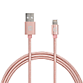 iHome Aluminum Lightning Cable With Nylon Cord, 6', Rose Gold, IH-CT1066AR