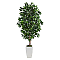 Nearly Natural Ficus 54”H Artificial Plant With Metal Planter, 54”H x 21”W x 19”D, Green/White 1 thumbnail image