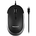 Macally USB-C Optical Quiet Click Mouse for Mac/PC Black & Space Gray - Optical - Cable - Black, Space Gray - USB Type C - 2400 dpi - Scroll Wheel - Symmetrical