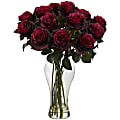 Nearly Natural Blooming Roses 18”H Artificial Floral Arrangement With Vase, 18”H x 13”W x 13”D, Red