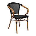 Flash Furniture Marseille Indoor/Outdoor Commercial Bistro Stacking Chair with Arms, Textilene and Bamboo Print Aluminum Frame, Black/Natural Frame 1 thumbnail image