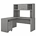 Bush Business Furniture Echo L-Shaped Desk With Hutch And Mobile File Cabinet, Modern Gray, Standard Delivery