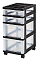 Iris® Plastic 4-Drawer Rolling Storage Cart, 26 7/16"H x 12 1/8"W x 14 15/16"D, Clear/Black 1 thumbnail image