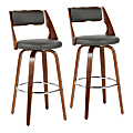 LumiSource Cecina Bar Stools, Gray Seat/Walnut Frame, Set Of 2 Stools