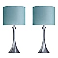 LumiSource Lenuxe Contemporary Table Lamps, 24-1/4”H, Turquoise Shade/Brushed Nickel Base, Set Of 2 Lamps