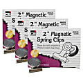 Charles Leonard Magnet Spring Clips, 2", Silver, 12 Clips Per Box, Pack Of 3 Boxes