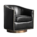 Flash Furniture Myles Club Style Commercial Barrel Accent Armchair with 360° Swivel Metal Base and Upholstery with Decorative Nail Head Trim, Black 1 thumbnail image
