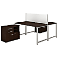 Bush Business Furniture 400 Series 2-Person Workstation With Table Desks And Storage, 60"W x 30"D, Mocha Cherry, Standard Delivery