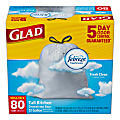 Glad® Tall Kitchen OdorShield® Trash Bags, 13 Gallons, Fresh Clean Scent, White, Pack Of 80