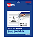 Avery® Glossy Permanent Labels With Sure Feed®, 94231-CGF100, Rectangle, 1-1/2" x 7-1/2", Clear, Pack Of 500