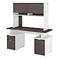 Bush Business Furniture Jamestown Desk With Drawers, Storage Cabinet And Hutch, 60"W, Storm Gray/White, Standard Delivery