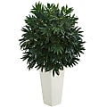 Nearly Natural Double Bamboo Palm 37"H Artificial Plant With Tower Vase, Green/White