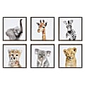 Uniek Kate And Laurel Sylvie Framed Canvas Wall Art Prints, 13" x 13", Safari Animal Collection, Set Of 6