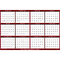SwiftGlimpse Horizontal Yearly Erasable Wall Calendar, 36" x 54", Maroon, January to December 2022, SG MAR 36