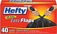 Hefty Easy Flaps Trash Bags, 30gal, Black