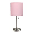 Creekwood Home Oslo USB Port Metal Table Lamp, 19-1/2"H, Light Pink Shade/Brushed Steel Base