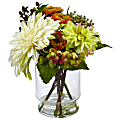 Nearly Natural Mixed Dahlia And Mum 10-1/2”H Plastic Floral Arrangement With Glass Vase, 10-1/2”H x 9-1/2”W x 7-1/2”D, White/Orange