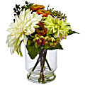 Nearly Natural Mixed Dahlia And Mum 10-1/2”H Plastic Floral Arrangement With Glass Vase, 10-1/2”H x 9-1/2”W x 7-1/2”D, White/Orange 1 thumbnail image