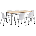 KFI Studios Dailey Table Set With 6 Caster Chairs, Natural/Gray Table/White Chairs
