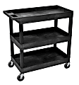 Luxor E-Series 3-Tub Plastic Utility Cart, 36 1/4"H x 35 1/4"W x 18"D, Black