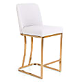 ALPHA HOME Faux Leather Counter-Height Bar Stool With Back, White/Gold